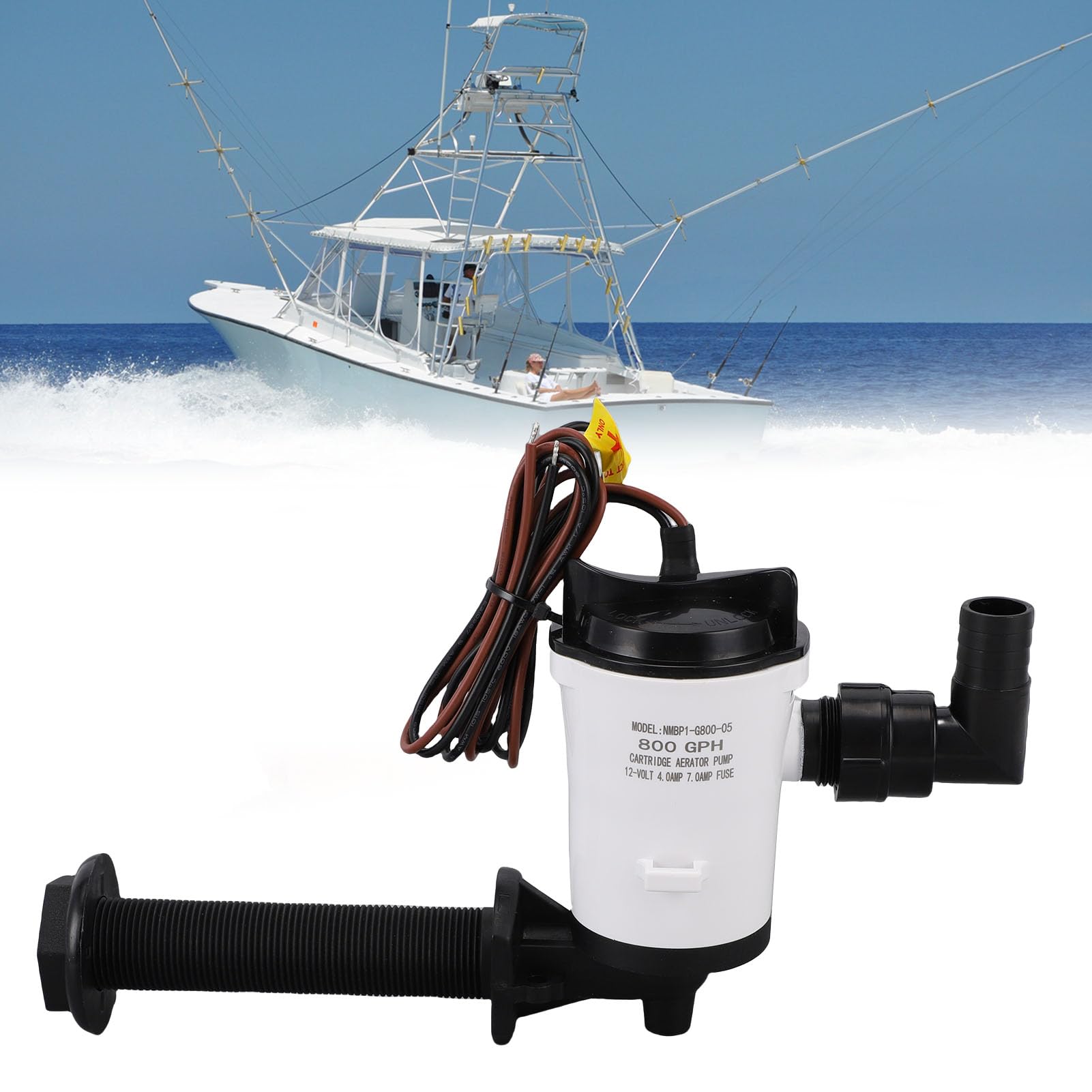 Jiawu Pompa per Pozzo del Vivo 800GPH Aeratore Sommergibile per Serbatoio Esca 12V, Pompa di Sentina per Barca Marina in ABS Ad Alto Flusso con Protezione Accensione