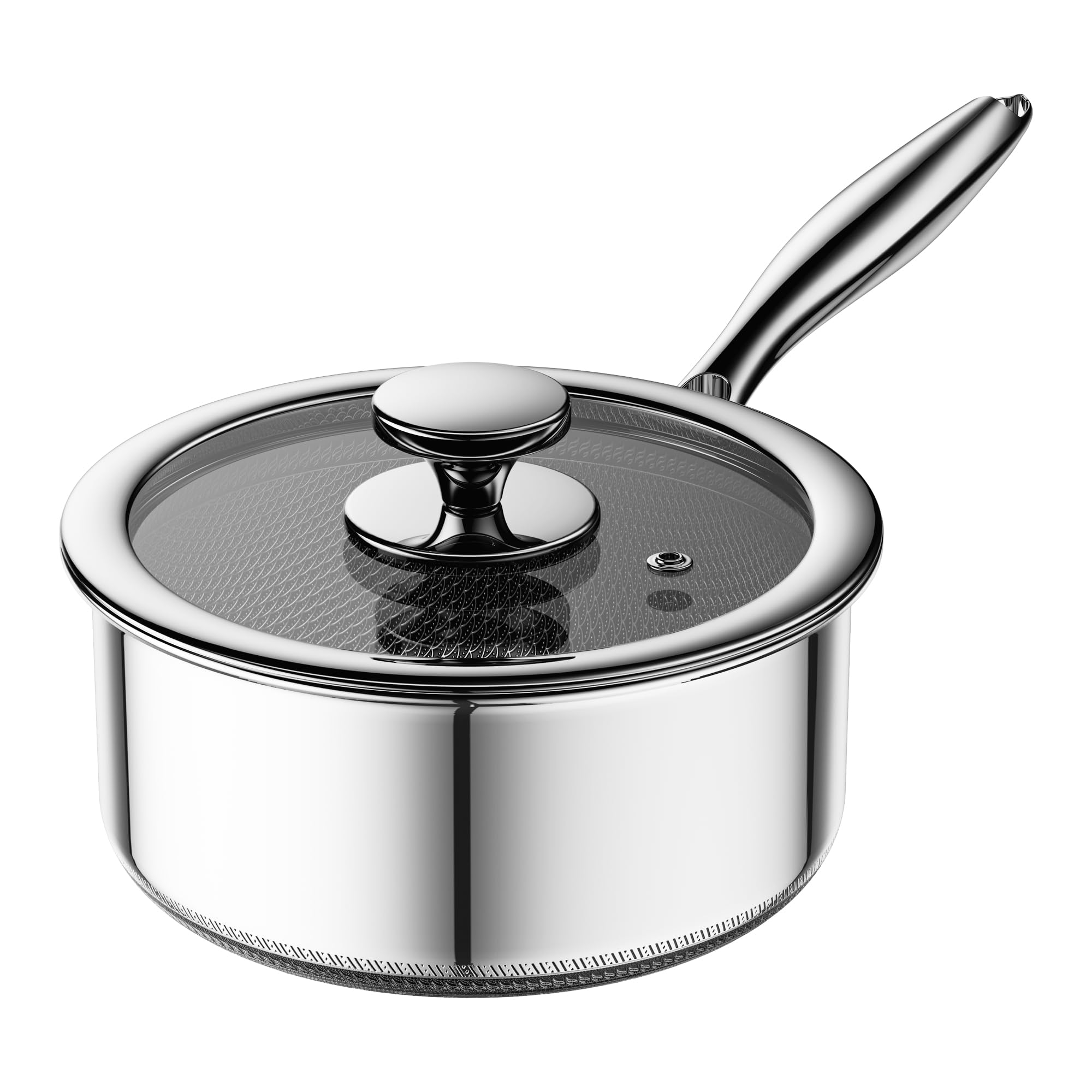 Rondel ze szklaną pokrywką, nieprzywierający, hybrydowy, 16 cm, 1,1 litra, garnek ze stali nierdzewnej, pozostaje chłodny, do zmywarki, PFAS PFOA i PTFE, nadaje się do piekarnika do 260°C