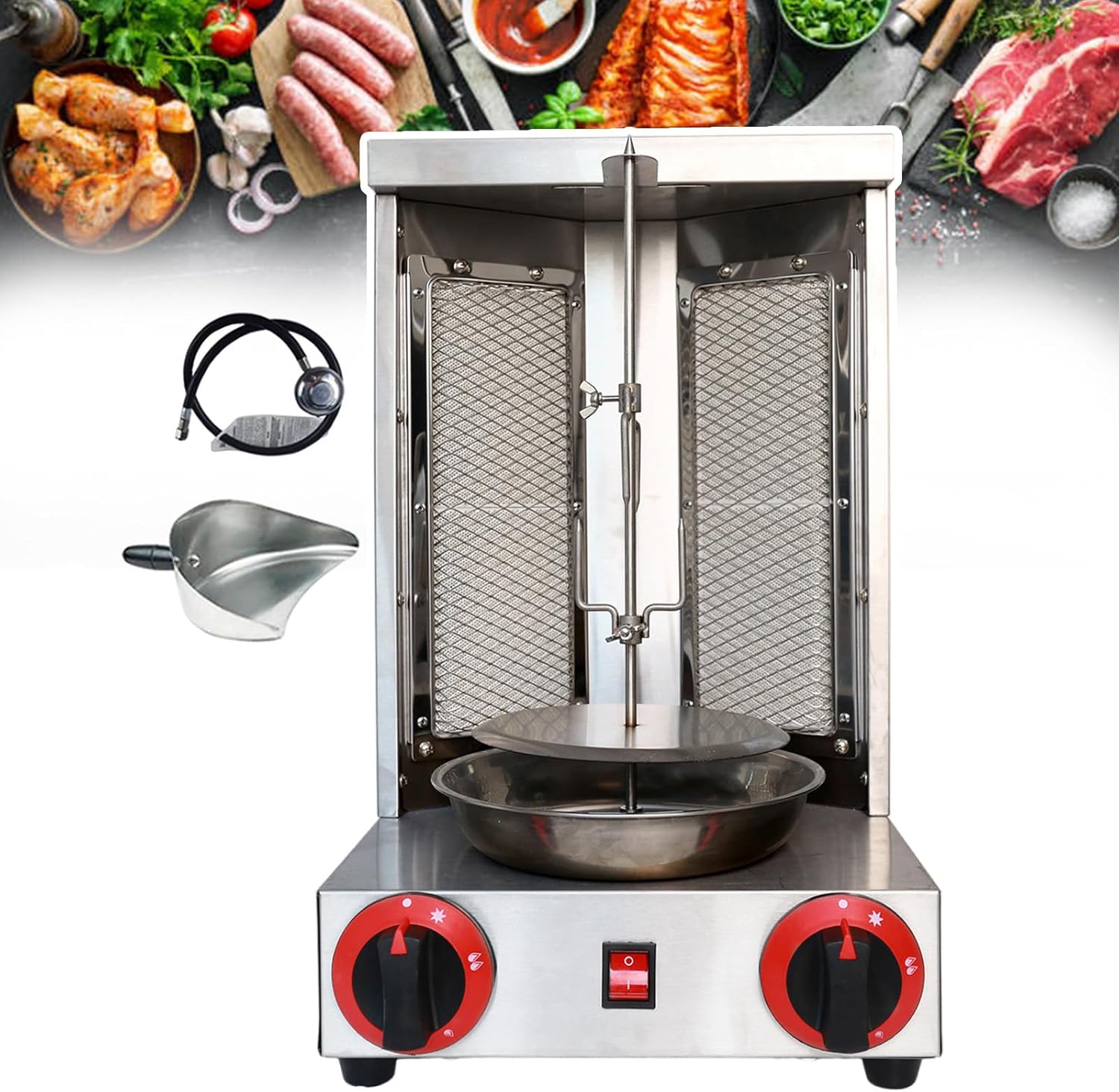 Grill Machine,with Shovel,Stainless Steel,360° Rotating Heating,Gas Gyro Broilers Rotating Home Vertical Rotisserie,for Restaurant Home Kitchen Use