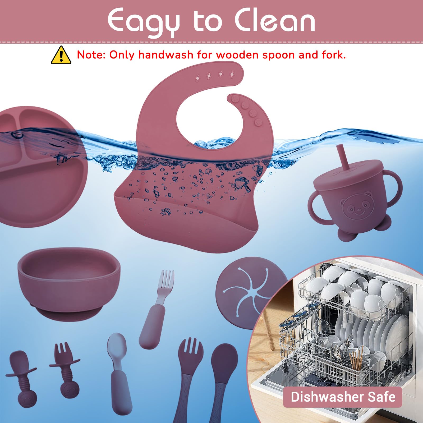Assiette Bebe,11 Pièces Coffret Repas Bebe Silicone,Assiette bebe Set Vaisselle Assiette ventouse pour bébé,Bavoir Silicone Bebe, Fourchettes,Enfant Set Couverts Vaisselle Pour Sevrage Manger