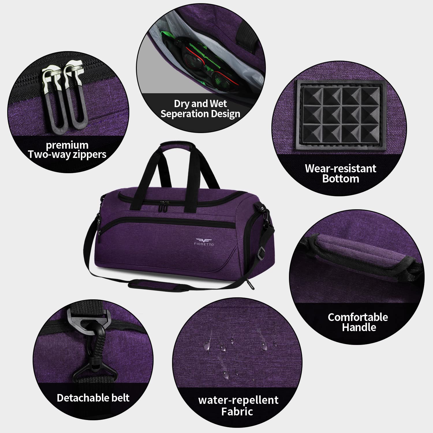 FIORETTO 35L Mens Sports Gym Bag with Wet Pocket & Shoe Compartment,Travel Duffle Bag Overnight Bag with Padded Shoulder Strap - Image 4