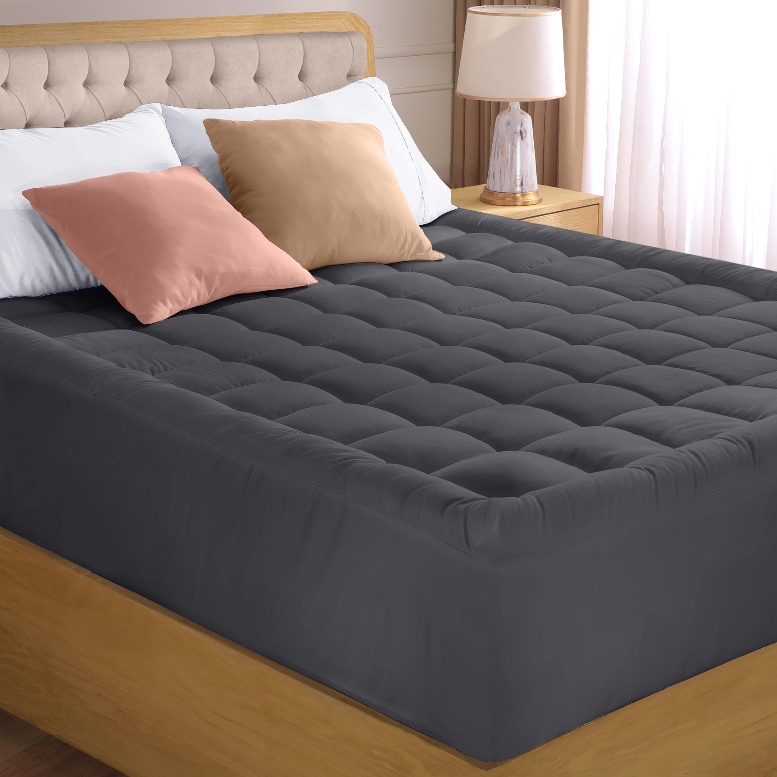 Utopia Bedding Twin Mattress Pad, Quilted Fitted Premium Mattress Protector, Deep Pocket Cover Stretches up to 16 Inches, Fluffy Pillow Topper (39x75 Inches, Grey)