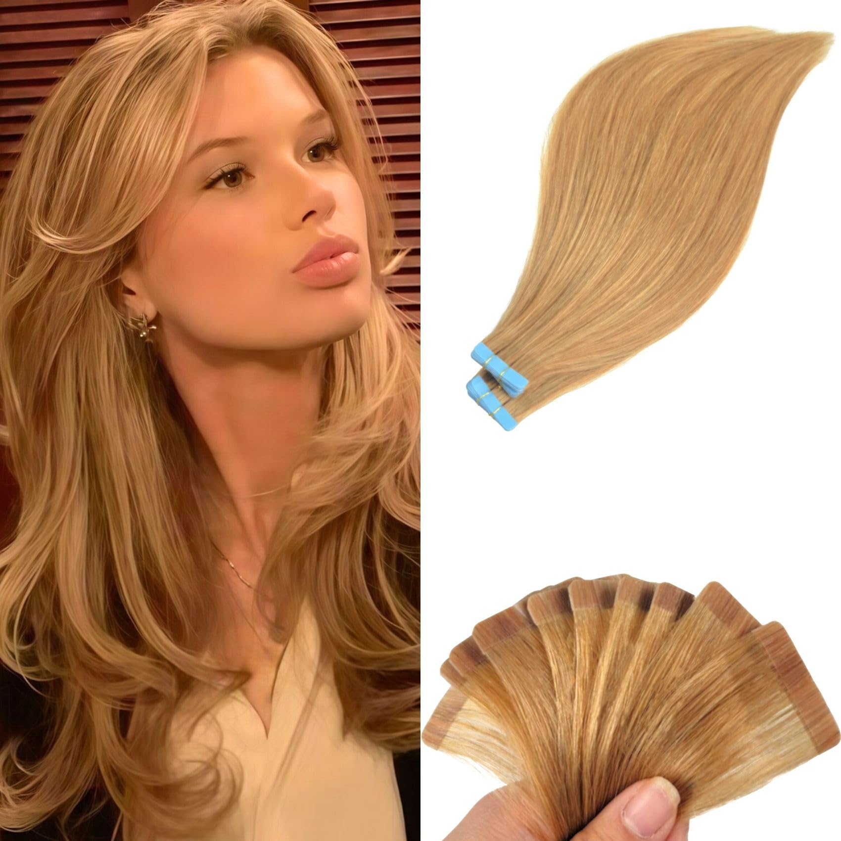 Ash Blonde Tape in Hair Extensions Human Hair Invisible Seamless Tape in Human Hair Extensions Double Side Remy Hair for Women
