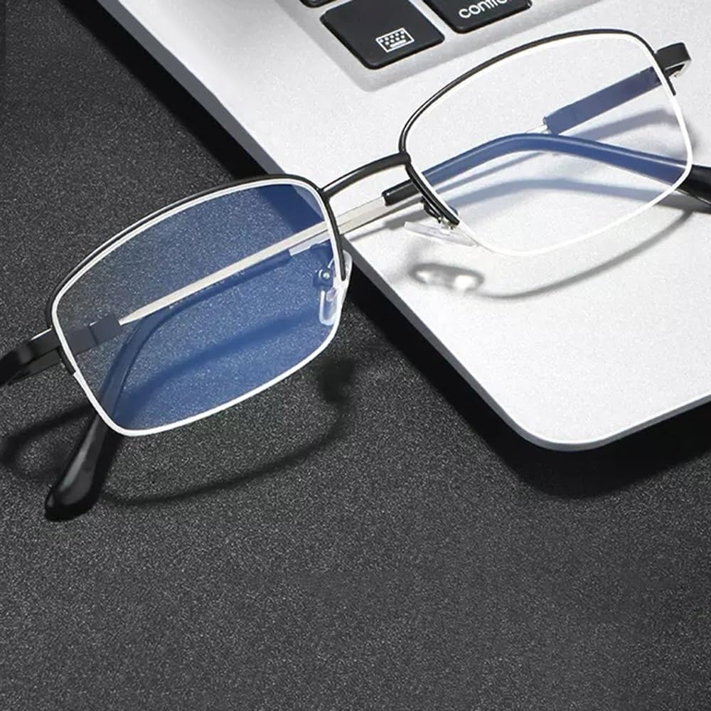 Gafas de Lectura Multifocales Progresivo HD Gafas de computadora Rectangulares Anti-Luz Azul Gafas Flexible Metal Medio Marco(Size:+3.5)