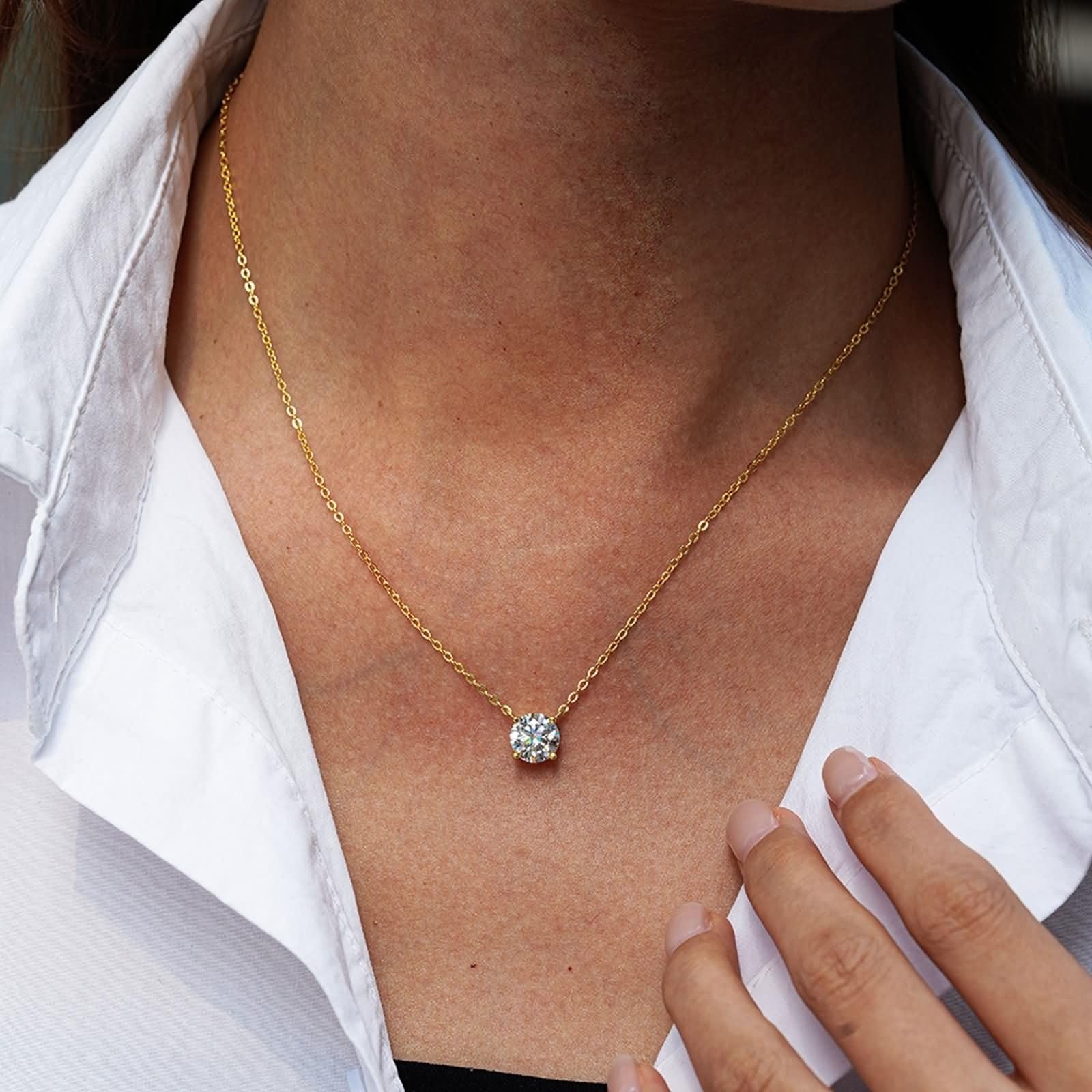 Collar de oro de 14 quilates para mujer, solitario de 4 puntas, 0,5 quilates, 1 quilate, 2 quilates, collar de oro de 9 quilates para mujer