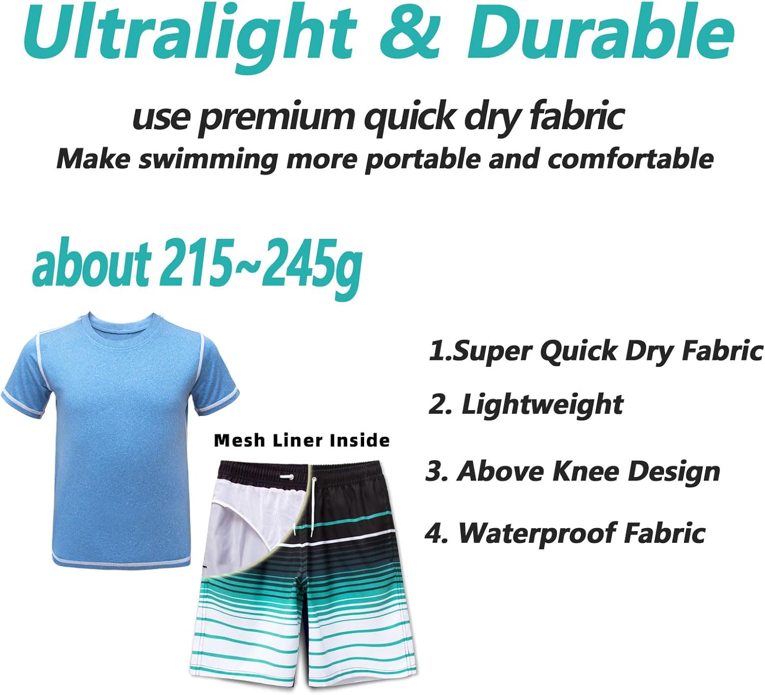 Boys’Rash Guard Set UPF 50+ Short Sleeve Swim Shirt Quick Dry Bathing Suit Trunks Swimwear Size 8,10-12,14-16