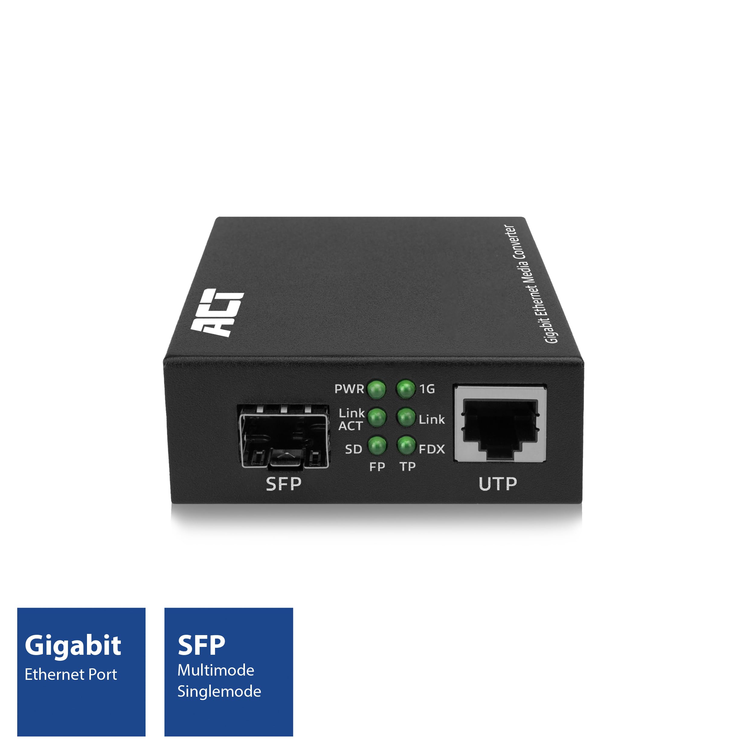 ACT Convertisseur de média Gigabit Ethernet Fibre Optique, Conforme à la Norme 802.3ab, Multi Mode, Single Mode SFP+ - AC4451