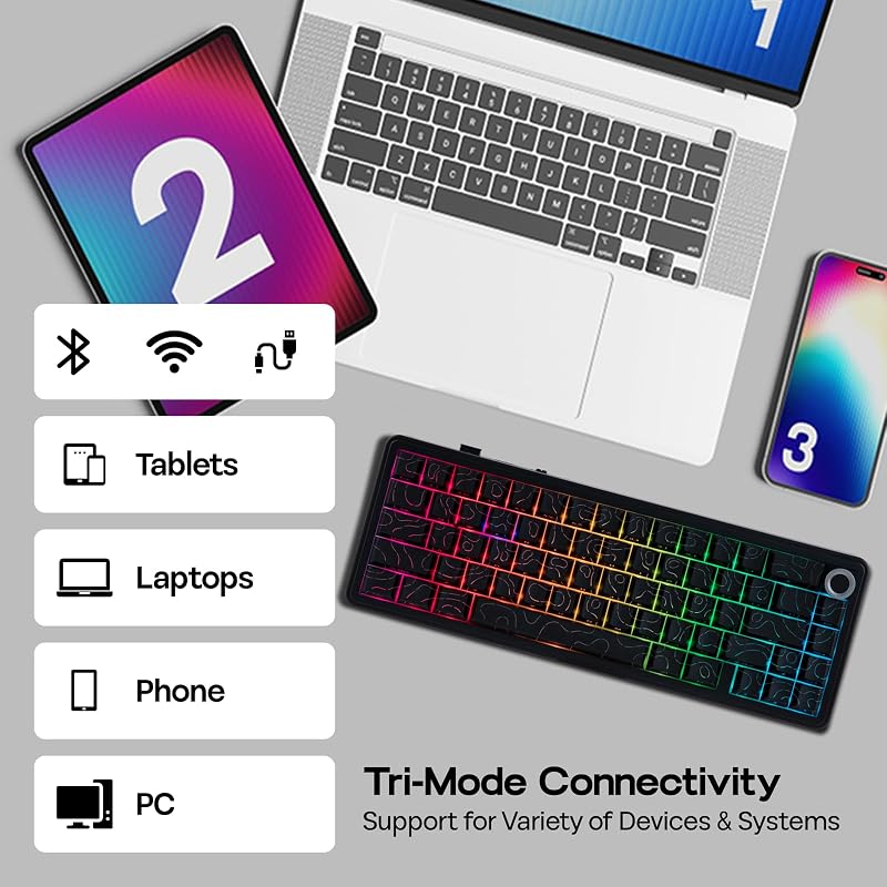 EPOMAKER X Aula F65 PRO Wireless Mechanikus Gamer Billentyűzet, Hot-Swap, RGB, Bluetooth/2.4GHz, 65% Layout