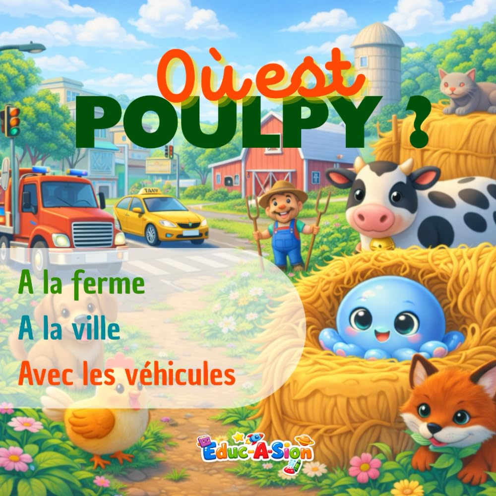 Où est Poulpy: Chercher le petit poulpe bleu à la ferme, à la ville et parmi les véhicules