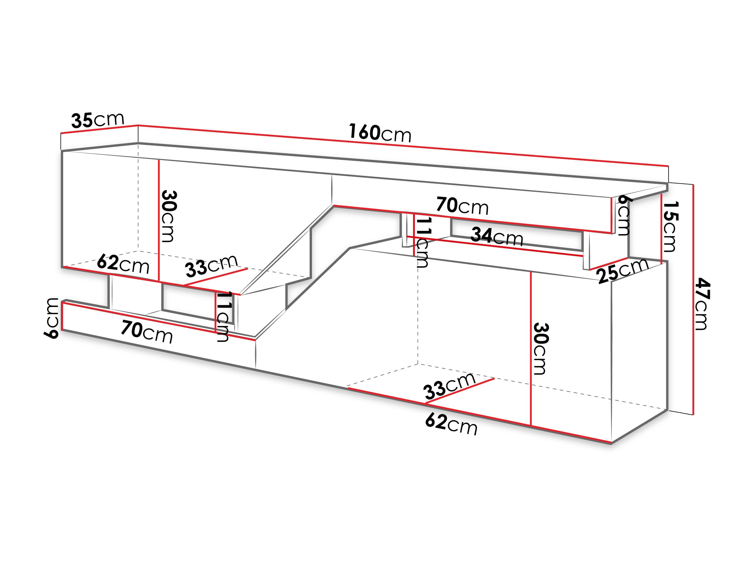 Mirjan24 TV-Lowboard Nesezi 160 mit 2 Klappen (Wotan/Weiß) | TV-Schrank mit geometrischem Design, breiter Ablagefläche, Push-to-open-System und Gasdruckfedern, B/H/T: 160/47/35 cm