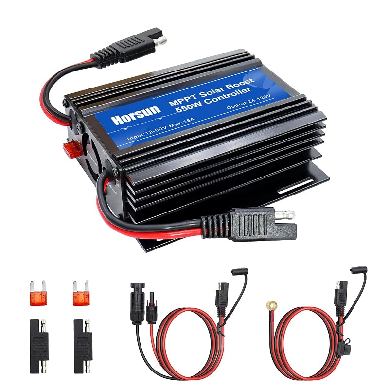 Controlador de Carga Solar MPPT Boost Horsun 12 A com Display OLED, Entrada de 12–60 V para Baterias de 24–72 V, mppt1