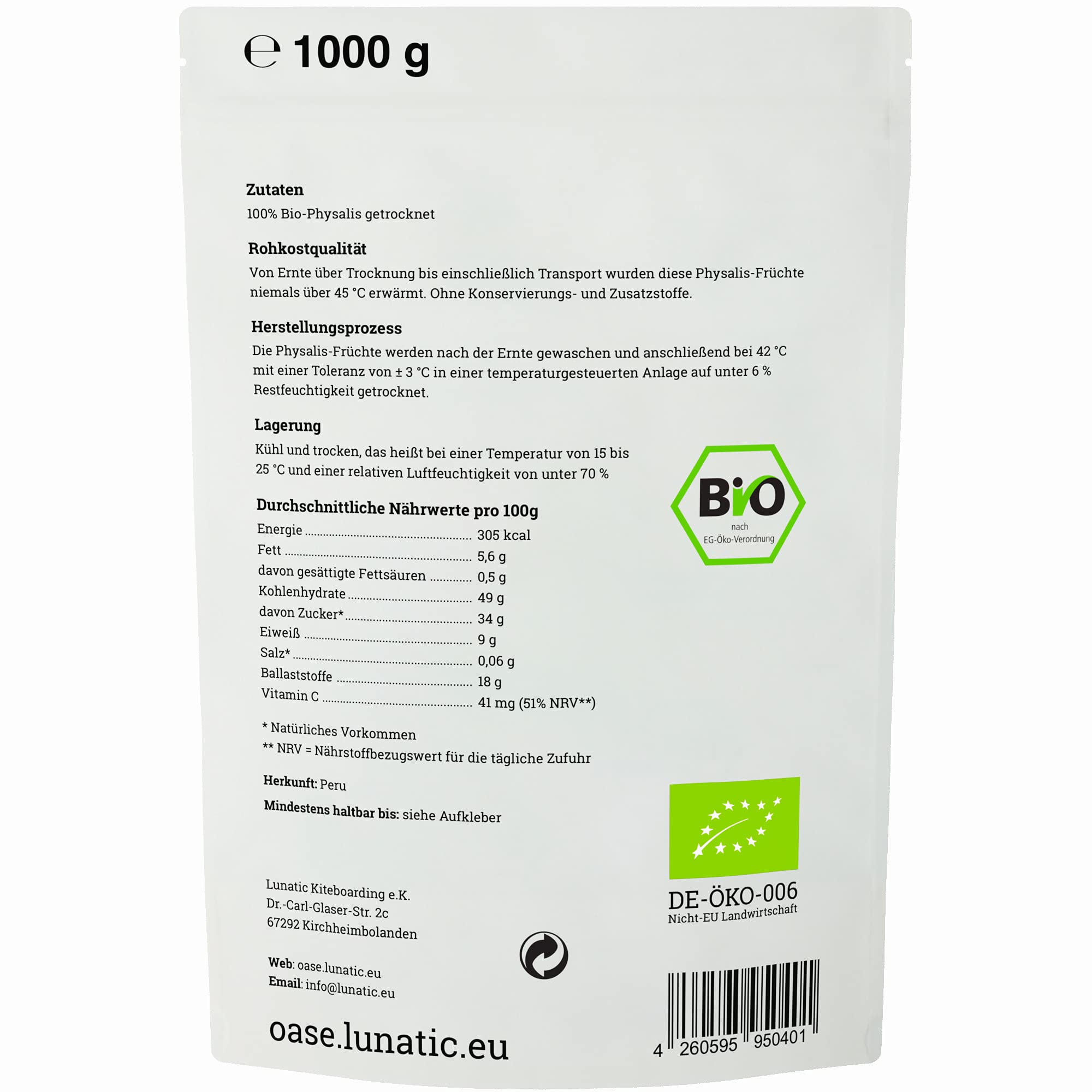 Getrocknete Bio-Physalis - Kapstachelbeere - Andenbeere in Rohkostqualität 1kg