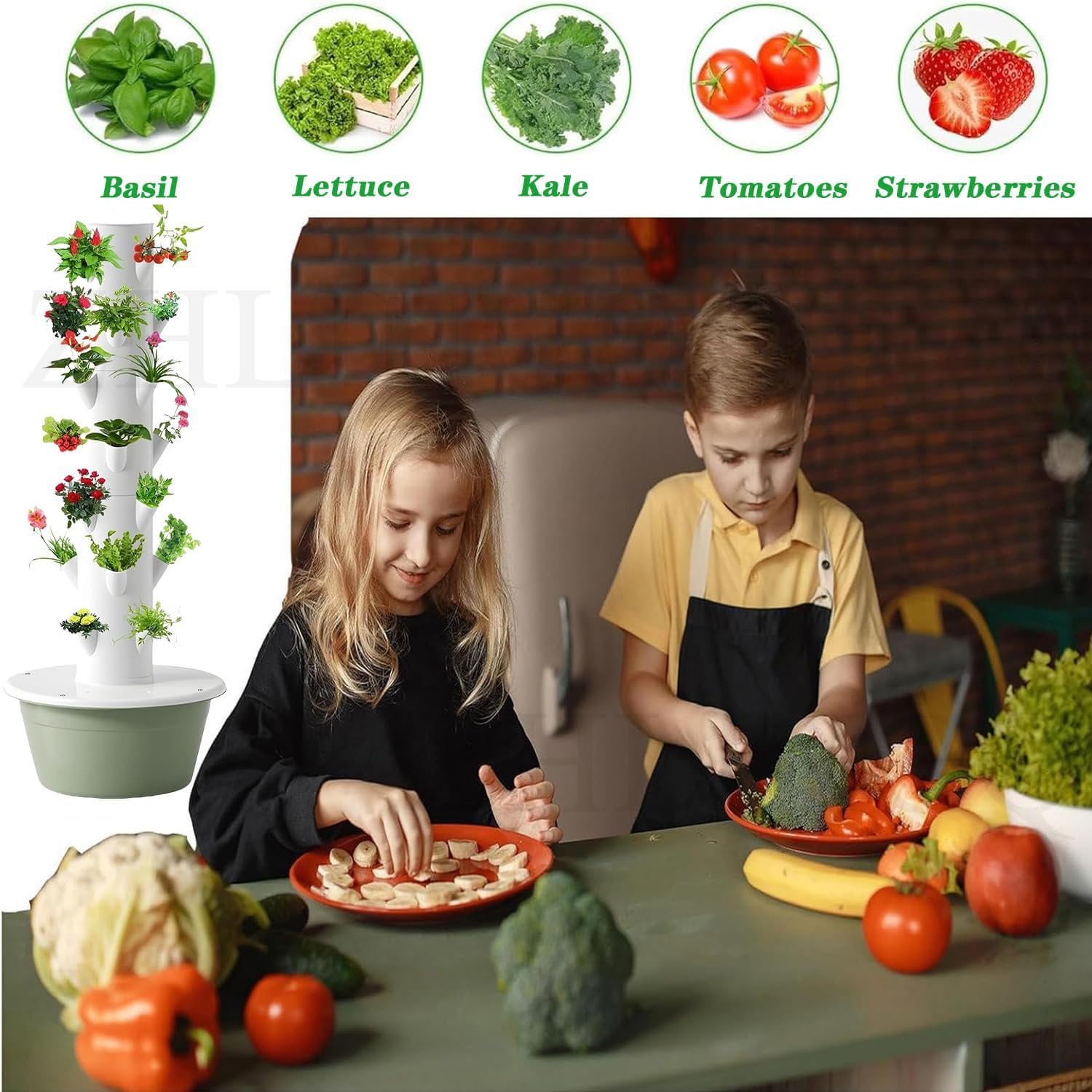 Sistema idroponico da giardino interno, torre aeroponica automatizzata con luci a LED, 5 strati, 20 vasi, kit per giardinaggio idroelettrico per erbe e verdure