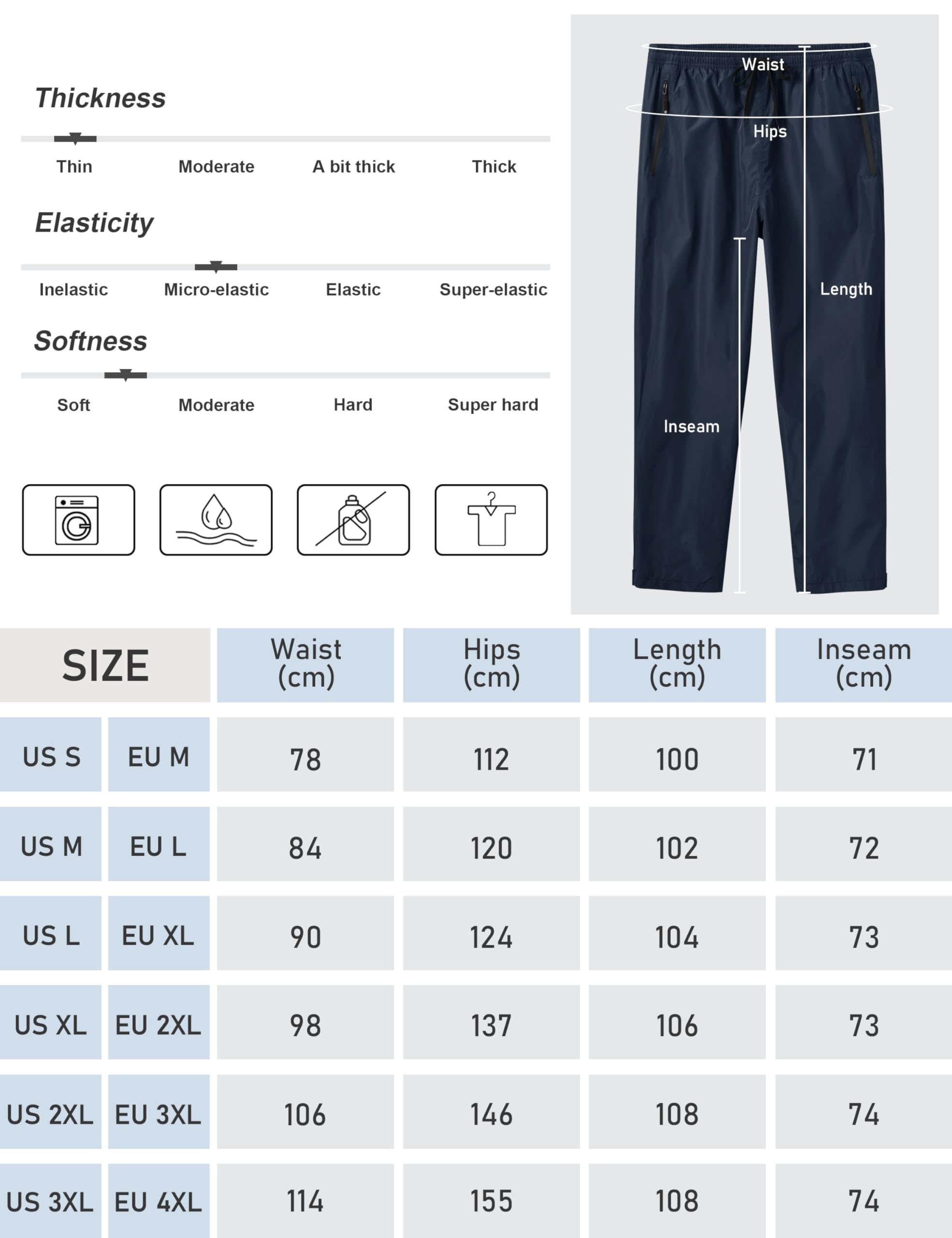 MoFiz Pantalon de Pluie Homme Léger Imperméable Respirant Coupe-Vent Pantalon de Randonnée Moto Pliable avec Poches Zippées