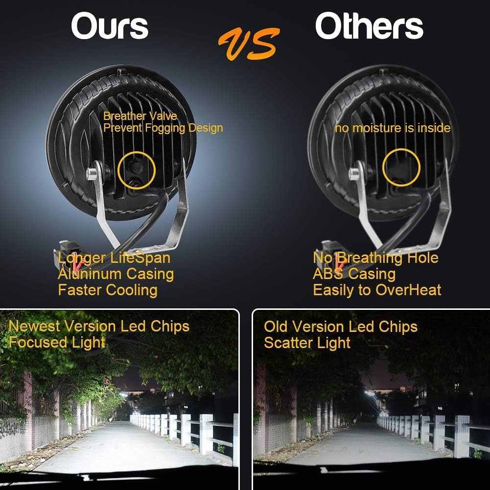 H5006 Crystal Round LED Lights, 5.75" High/Low Beam Waterproof IP68 4000 4040 5506 H5006 H651 / H466 Replacement Spotlights- 2Pcs
