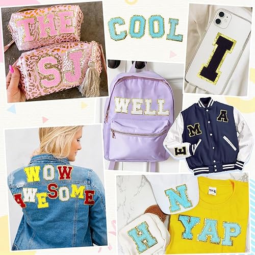 Miniatura 5 de 26 parches de letras de felpilla grandes de 3 pulgadas, color rosa A-Z, letras termo-adhesivas para tela y ropa, bordado con purpurina para chaqueta