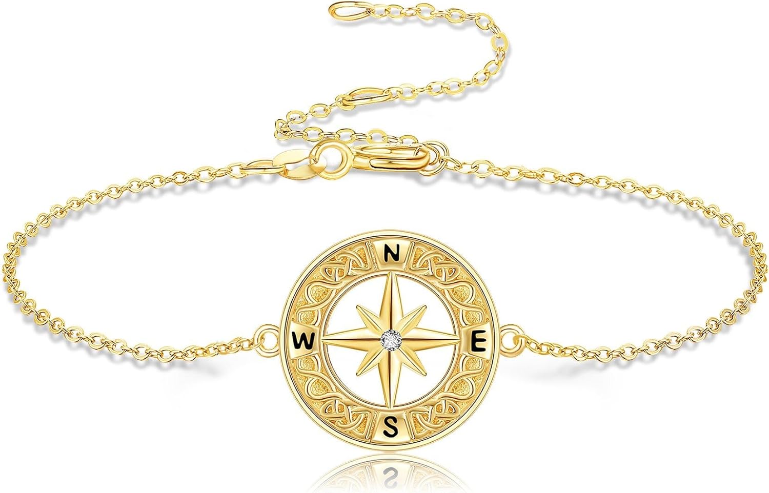 GEHN 14k Real Gold Compass Bracelet I’d Be Lost Without You Celtic Knot Bracelets Solid Gold For Women Girlfriend Female College Graduation Gifts 2025