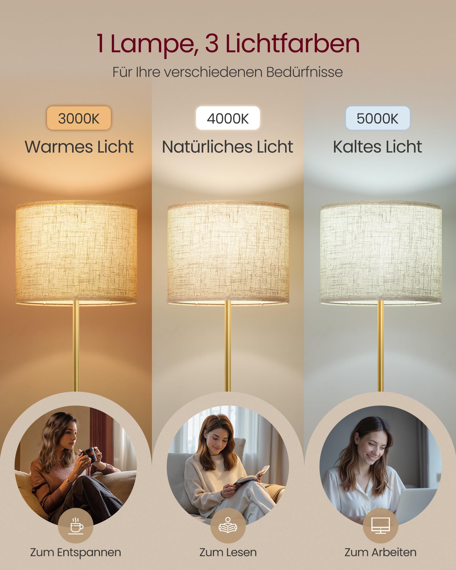 VASAGLE Stehleuchte, Standleuchte, Stehlampe, höhenverstellbare Leselampe, 140-170 cm hoch, modern, mit Fußtaster, Lampenschirm aus Stoff, E27 Fassung, gold-schwarz LFL002B02