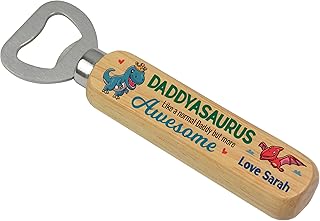 PERSONALISED Daddyasaurus Daddy Dinosaur Gifts - Awesome Daddy Gifts From Daughter Son - Wooden Bottle Opener Gifts for Daddy Dad Grandad Him - Fathers Day Gifts for Daddy - ANY NAMES