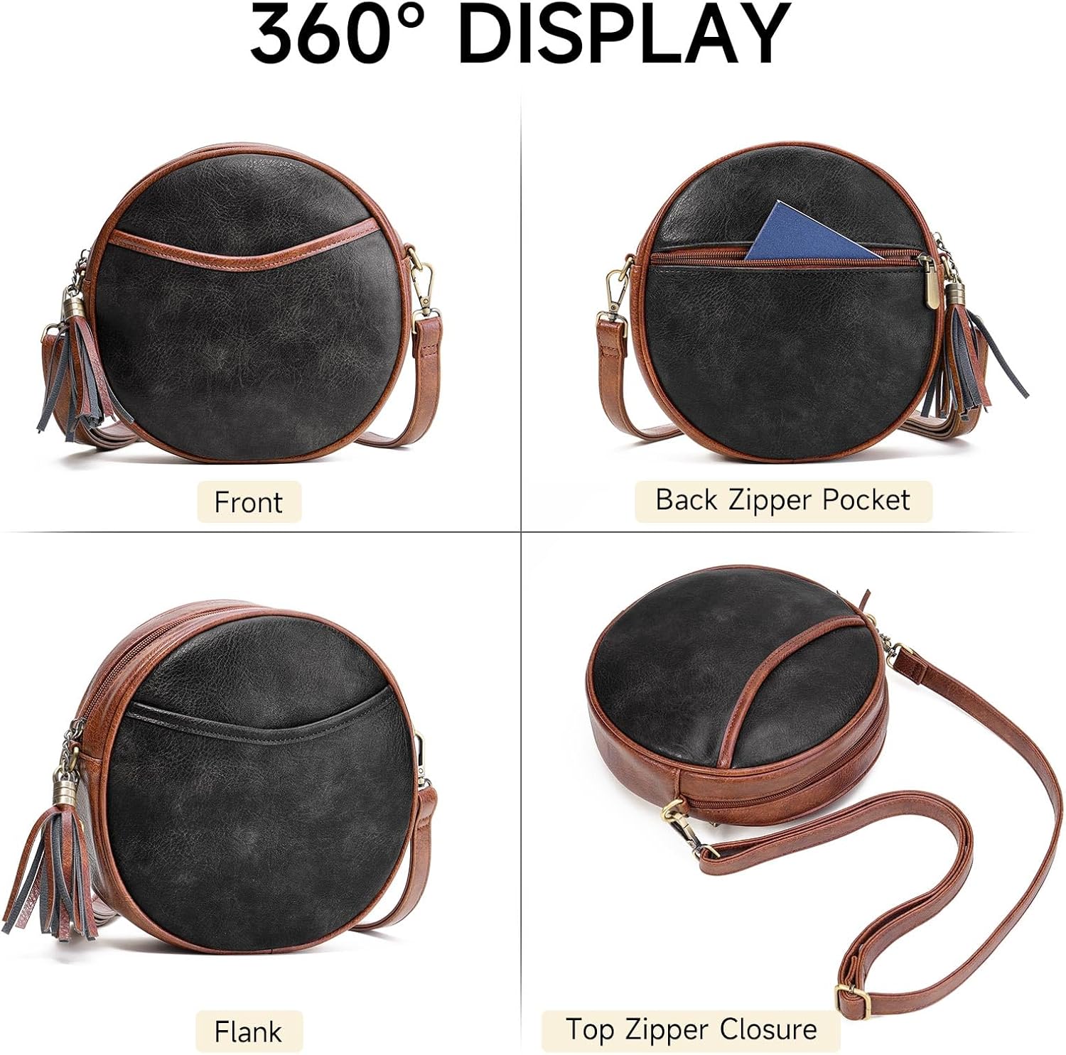 GAEKEAO Crossbody Bag for Women Circle Purse Small Vegan Leather Cross body Shoulder Bag Trendy Designer Round Purses - Image 4