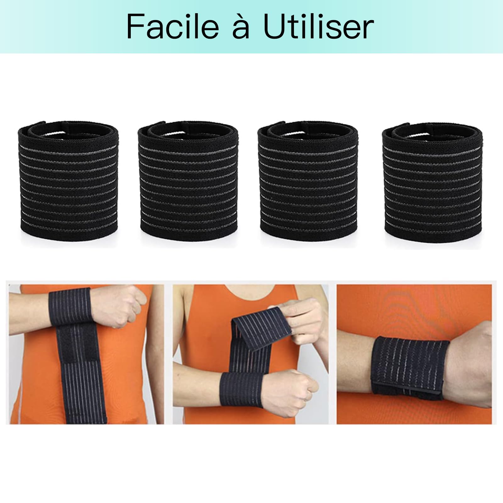 Protège-Poignet Respirant Élastique Ajustable en Polyester pour Tennis, Gym, Fitness Homme et Femme
