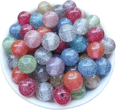 Xeahung 120PCS Acrylic Crystal Glitter Beads Round Colorful Beads Charms for Jewelry Making Bracelets Earring Necklace Beading DIY Art Craft Projects Christmas Ornament Birthday Gifts 10mm