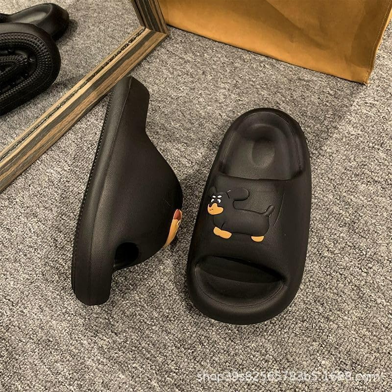 Cartoon Printed Women's Summer Comfortable Thick Sole Slippers, Non-Slip and Durable, Travel and Home Dual-Purpose Slippers, 6, Burger Black4