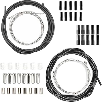 Bike Brake Cable Kit, Bicycle Brake Cable Kit, Bike Shifter Cable, with Bike Cable End Caps, O-Rings and Copper Sleeves, Universal Bike Brake Wire Set for Mountain Bike Road Bikeset1
