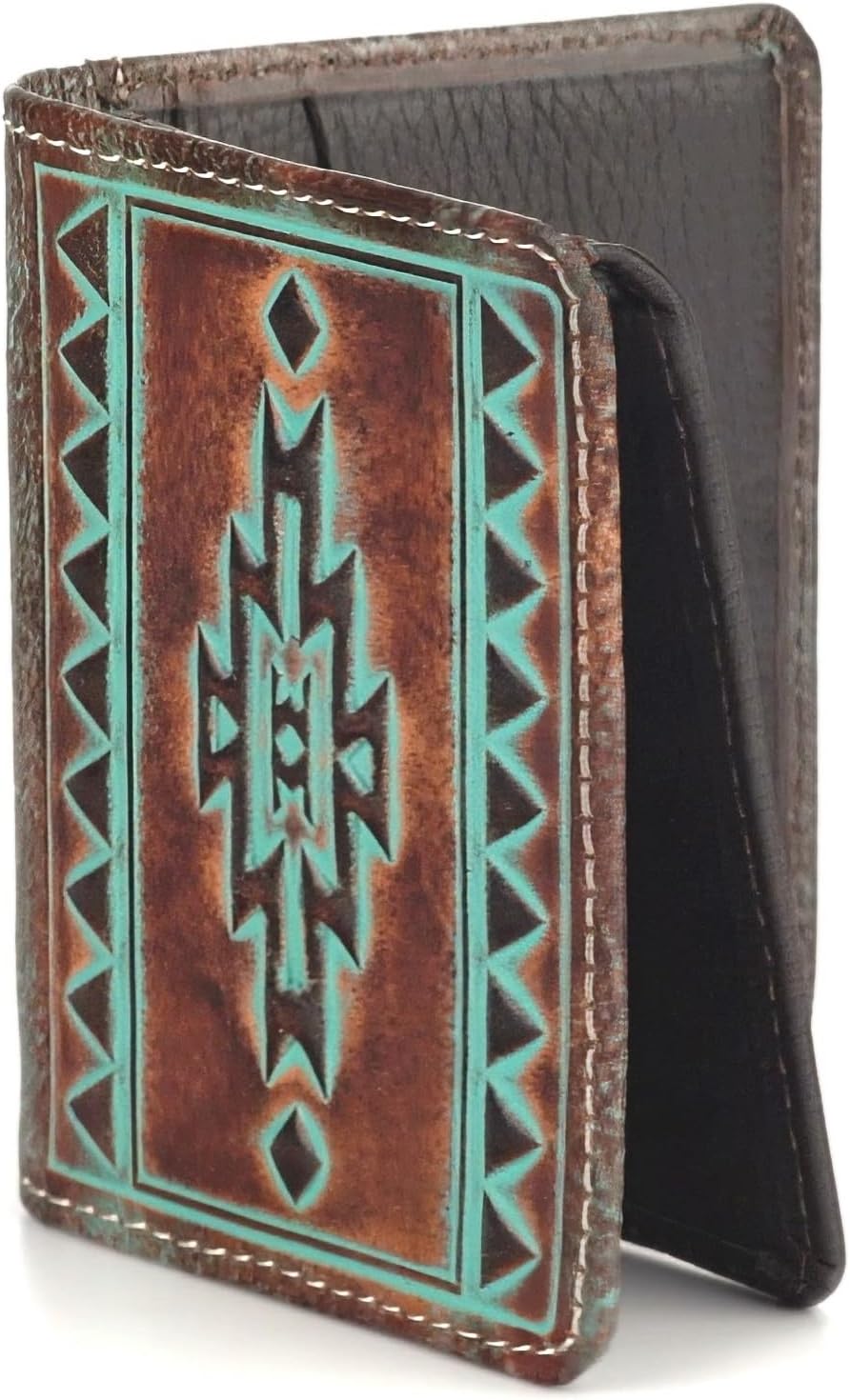 ARIAT Bifold Turquoise Outline Southwest Wallet, Brown