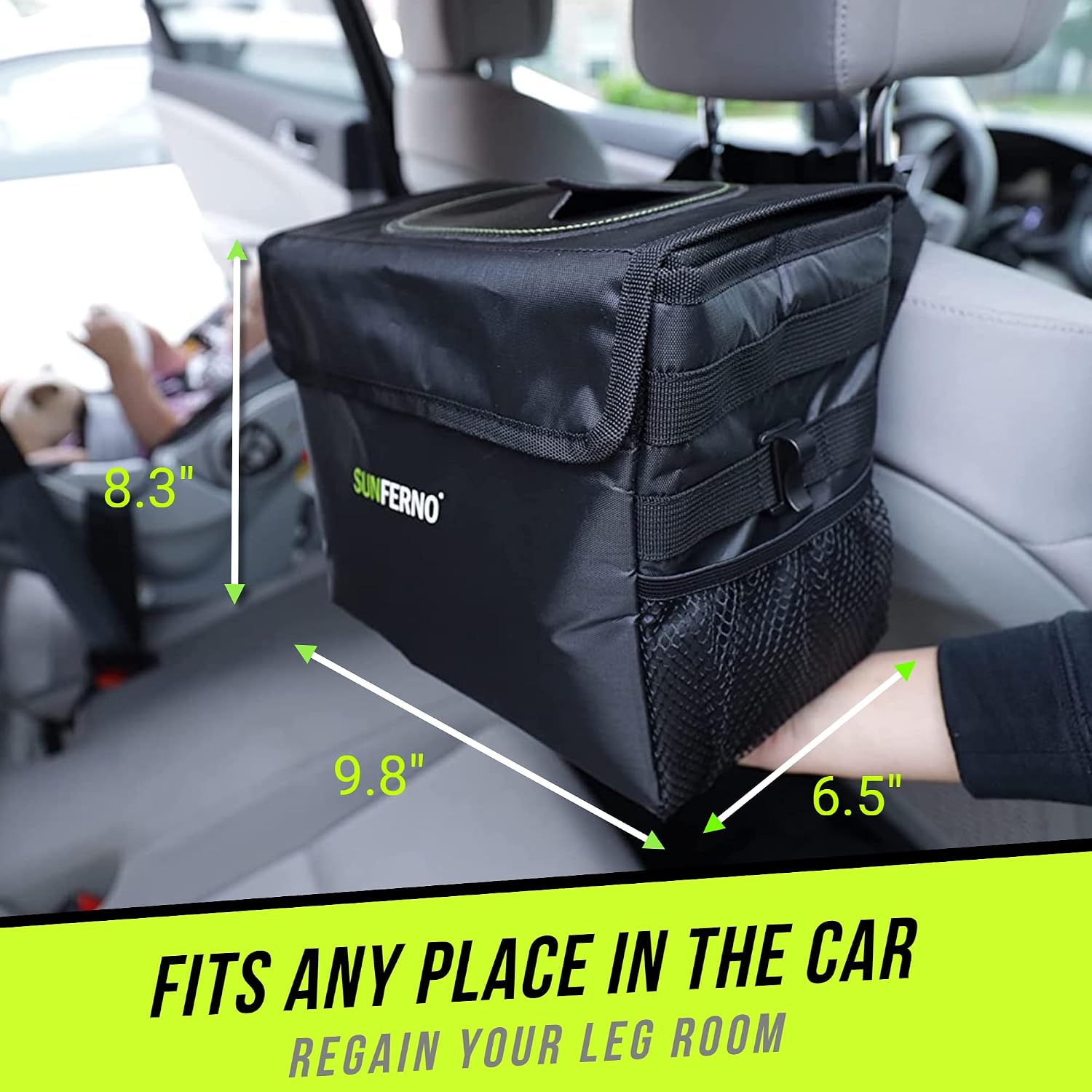 Sunferno Car Trash Can - Garbage Bag With Lid - Compact, Waterproof Leakproof Bag for Car Storage and Organization - Hanging Trash Bin for Back Seat - Auto Accessories Car Gadgets Interior Accessories