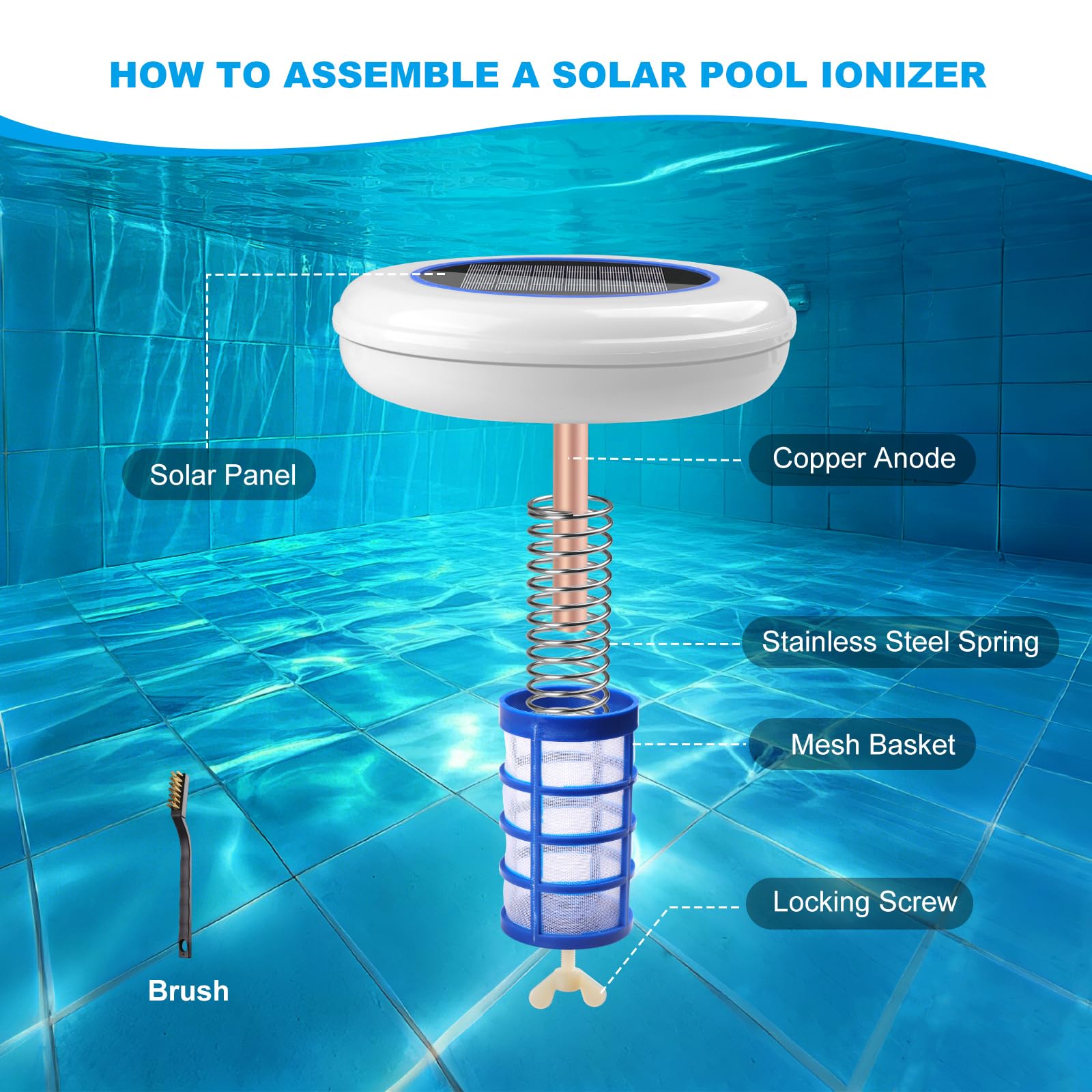 Pool Solar Ionisator Kupfer Ionreiniger Schwimmend bis 132500 Liter IP68 Wasserdicht Süß- Salzwasser