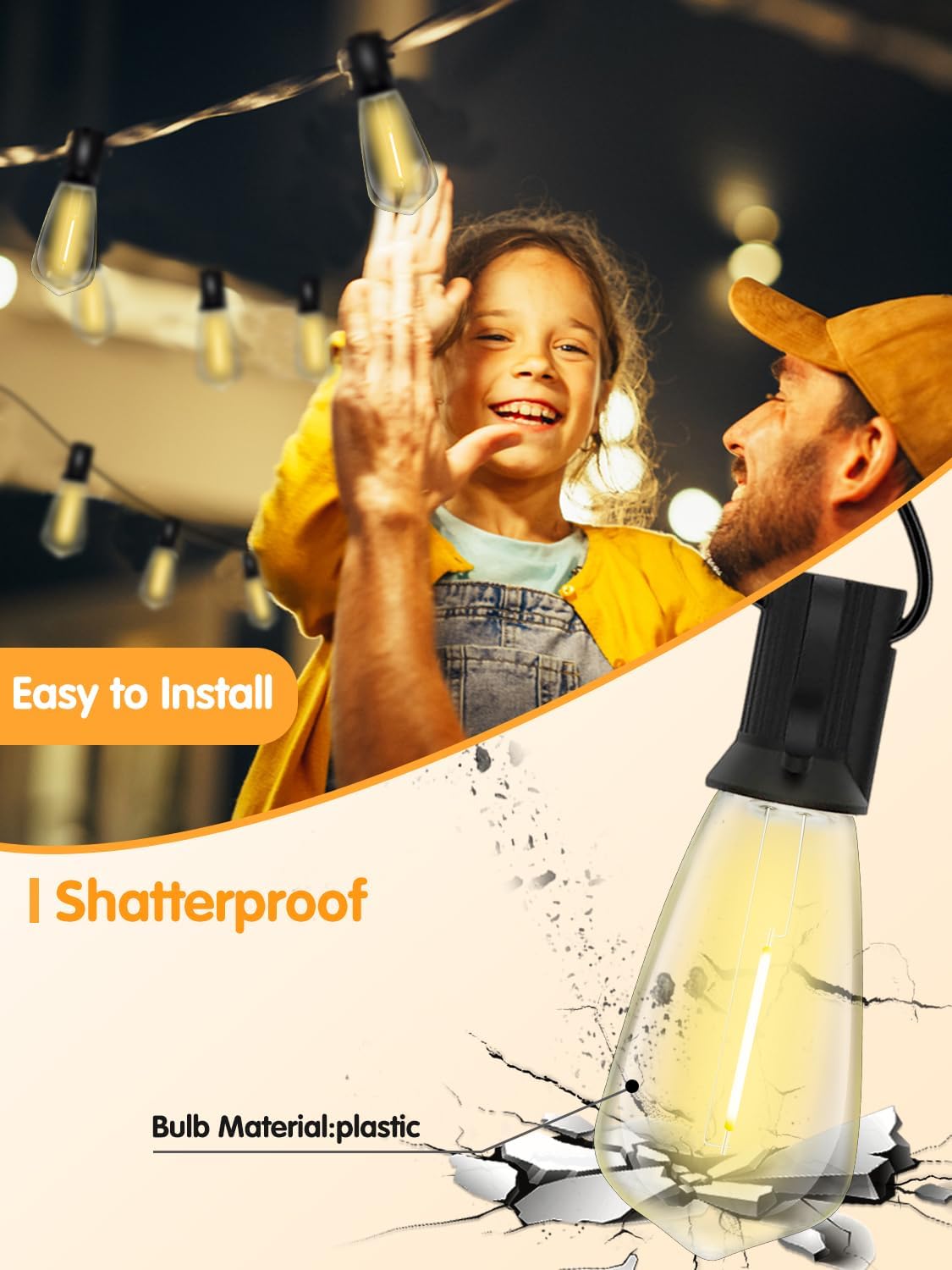 10 Pack LED String Light Bulbs, 0.6 Watt Shatterproof Dimmable Replacement Bulbs ST40 E17 Clear Plastic Light Bulbs for Outdoor Patio String Lights, E17/C9 Intermediate Screw Base Bulb, Warm White