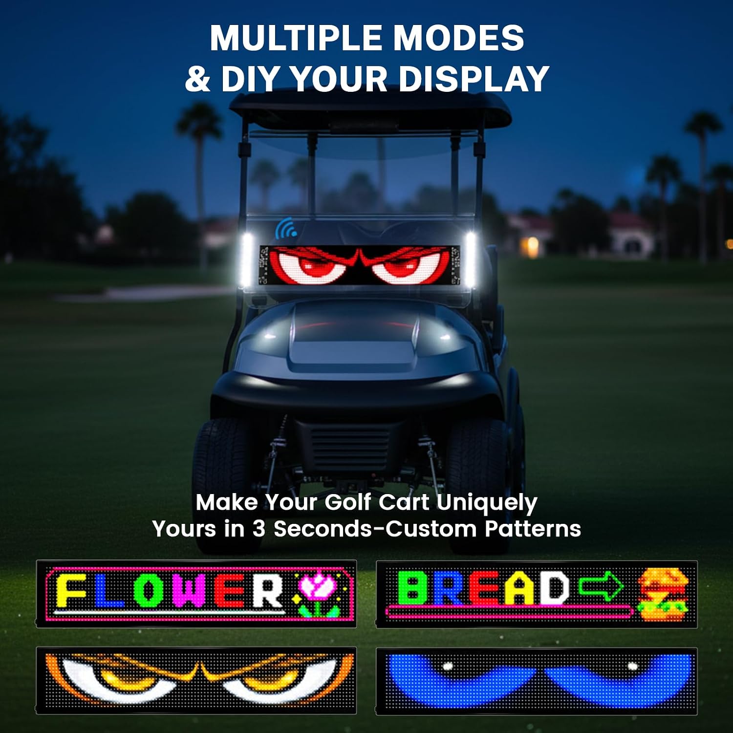 Golf Cart Decorations Light for Windshield, DIY Pattern Soft Screen LED Light Sign for Golf Cart Accessories, 23*5" Programmable Flexible Screen for Windshield with App Control, Christmas Golf Gifts image 4