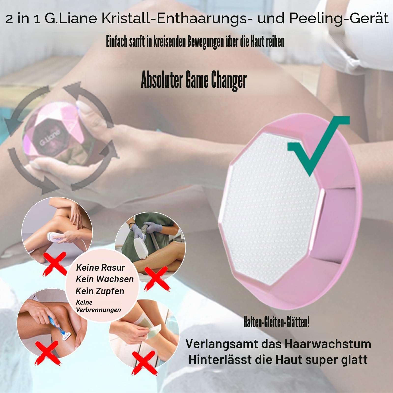 Kristall Haarentfernung,Schmerzloser Crystall Haarentferner Diamond,Haarentfernungsgerät mit Peeling ohne Wachsen,Natürlicher Damenhaartrimmer und Rasierer für Frauen und Männer(Rosa Rosa)