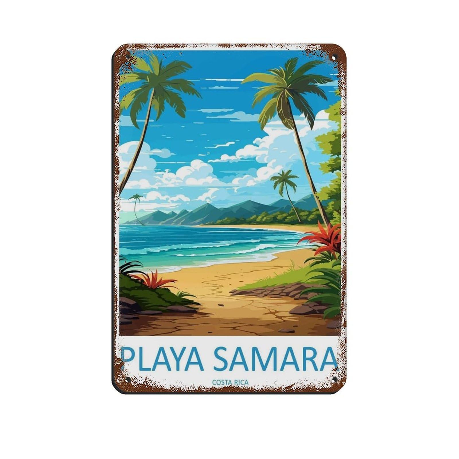 Samara Beach Travel Art Costa Rica Art Tin Sign Vintage Metal Pub Club Cafe Bar Home Wall Art Decoration Poster Retro 8x12inch(20x30cm)