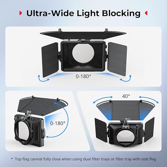 SmallRig Mini Matte Box Pro Flag Kit with Two 4 x 5.65 Filter Frame, Modular Anti-Glare System with 67/72/77/82-95mm Adapter Ring, Carbon Fiber Lightweight Design