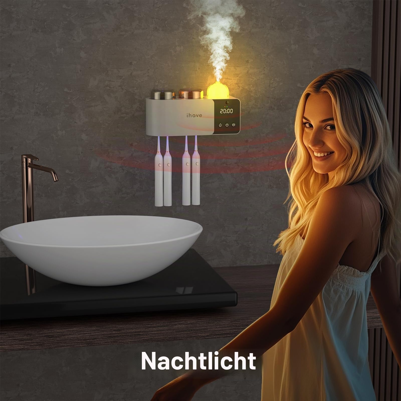 iHave UV Zahnbürstenhalter mit Aroma Diffuser, Sterilisator, 2 Becher