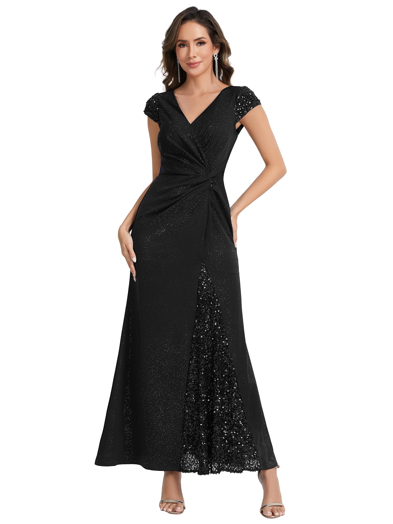 Ever-Pretty Ballkleider Damen Lang Pailletten Abendkleid Silvester Kurzarm Plus-Size-Kleid EE02657
