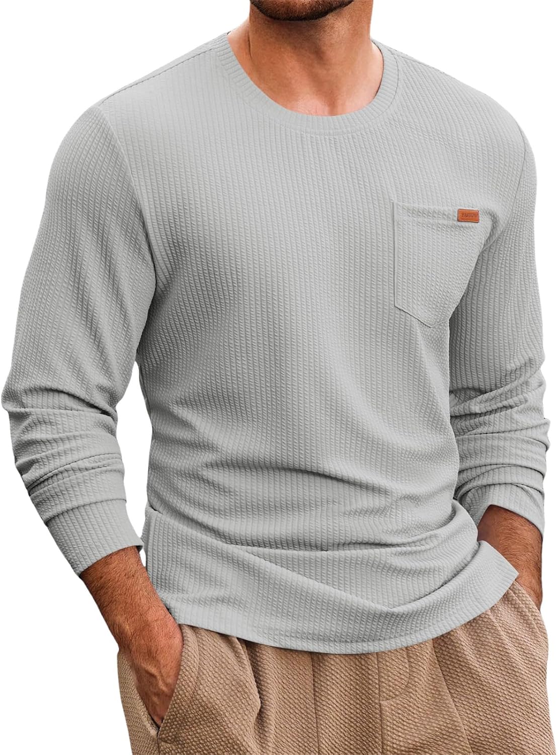 Yousify Mens Long Sleeve T Shirts Workout Athletic Crew Neck Pullover Shirt Casual Stretchy Loose Fit Shirts