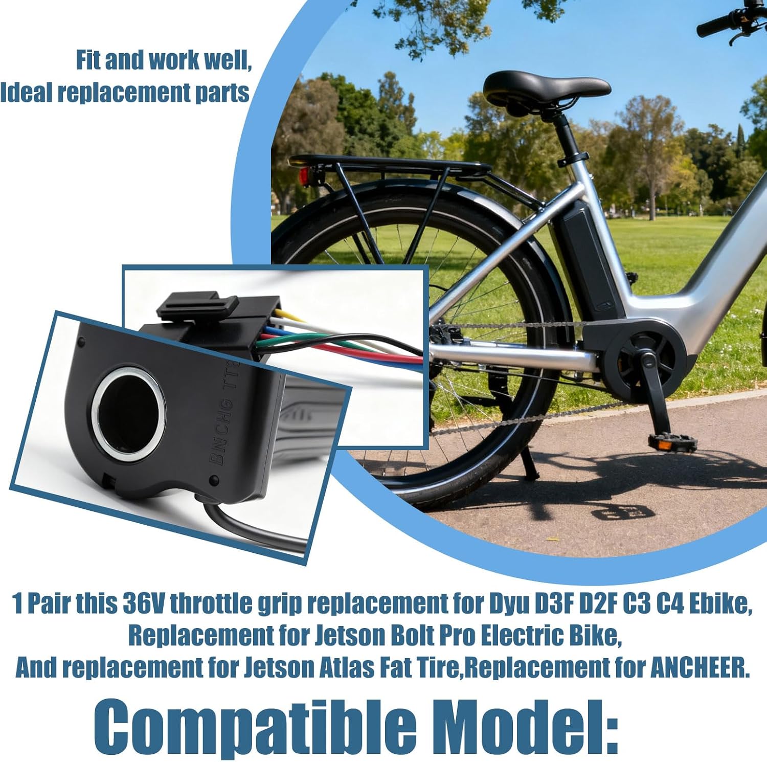 1 Pair KH-DX 36V Electric Bike Throttle Grip Fits for Jetson Bolt Pro for Jetson JX10Electric Bike for Atlas for Ancheer for Dyu D3F D2F C3 C4, with LCD Voltage Display and Cruise Controll Button