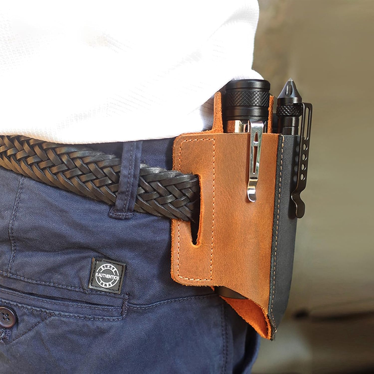 Leather Multitool Sheath — 3-Slot EDC Belt Pouch & Organizer, Multitool & Flashlight Holster, Tool Holster for Belt, Leather Knife/Pocket Knife Sheath, Leather EDC Belt Organizer