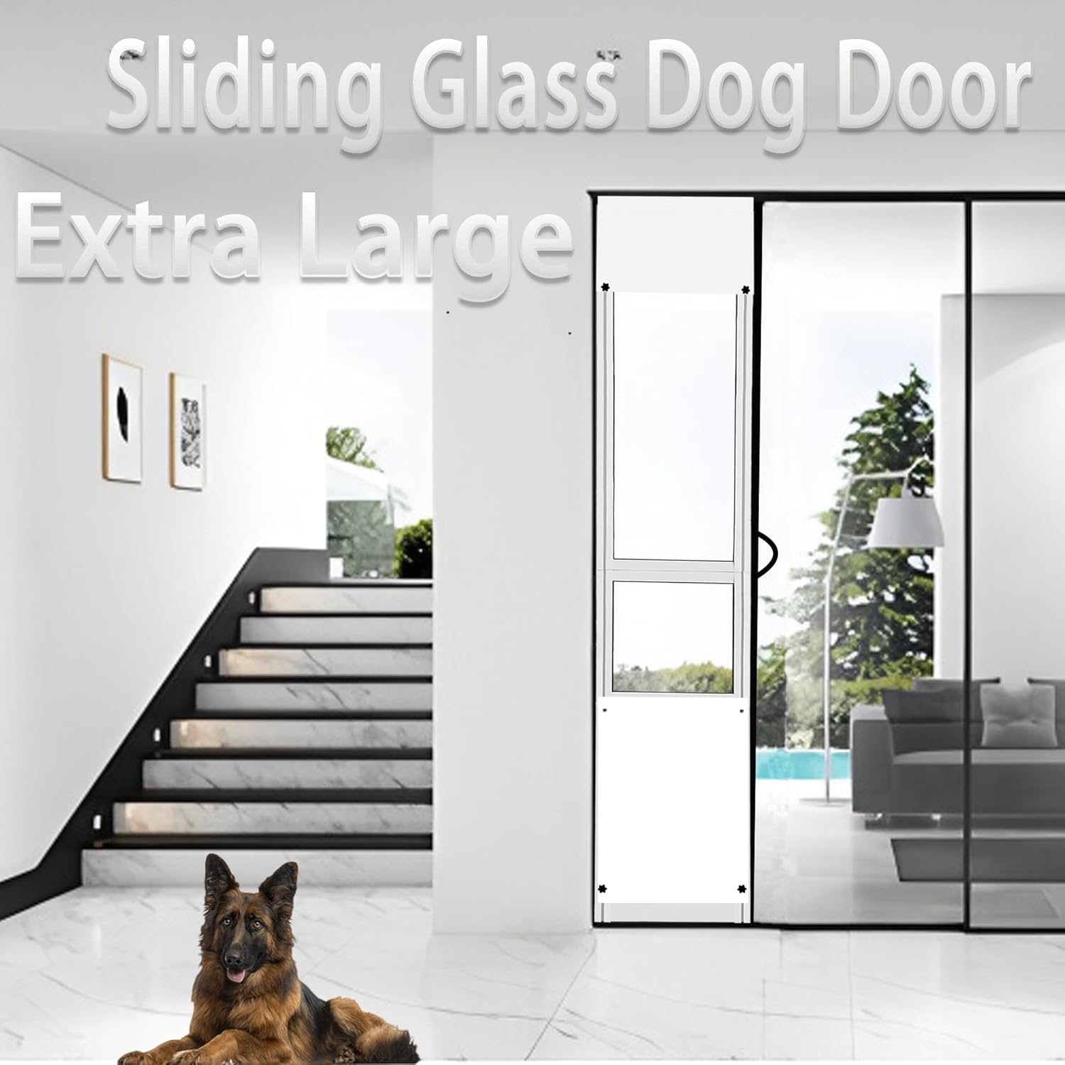Extra Large Dog Door for Sliding Glass Doors, Adjustable Height 91.73"-97.64",No-Cut Easy Installation,Magnetic Closing Curtain.