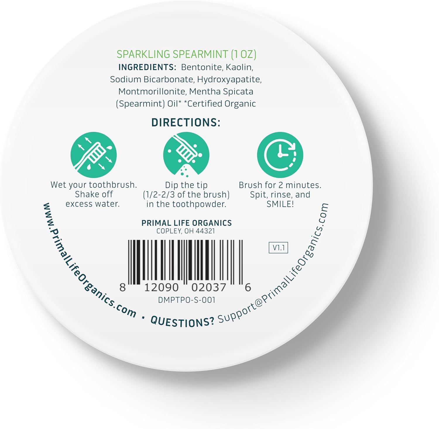 Primal Life Organics - Dirty Mouth Toothpowder, Tooth Cleaning Powder, Flavored Essential Oils with Natural Kaolin & Bentonite Clay, Good for 200+ Brushings, Paleo, Organic, Vegan (Spearmint, 1 oz) - Image 6