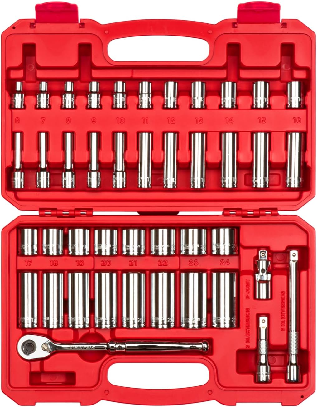 TEKTON 3/8 Inch Drive 6-Point Socket and Ratchet Set, 42-Piece (6-24 mm) | SKT15201