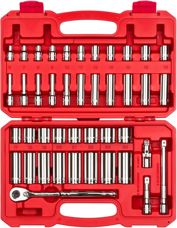 Juego de llaves de vaso y trinquete de 6 puntos con accionamiento de 3/8 de pulgada TEKTON, 42 piezas (6-24 mm) | SKT15201