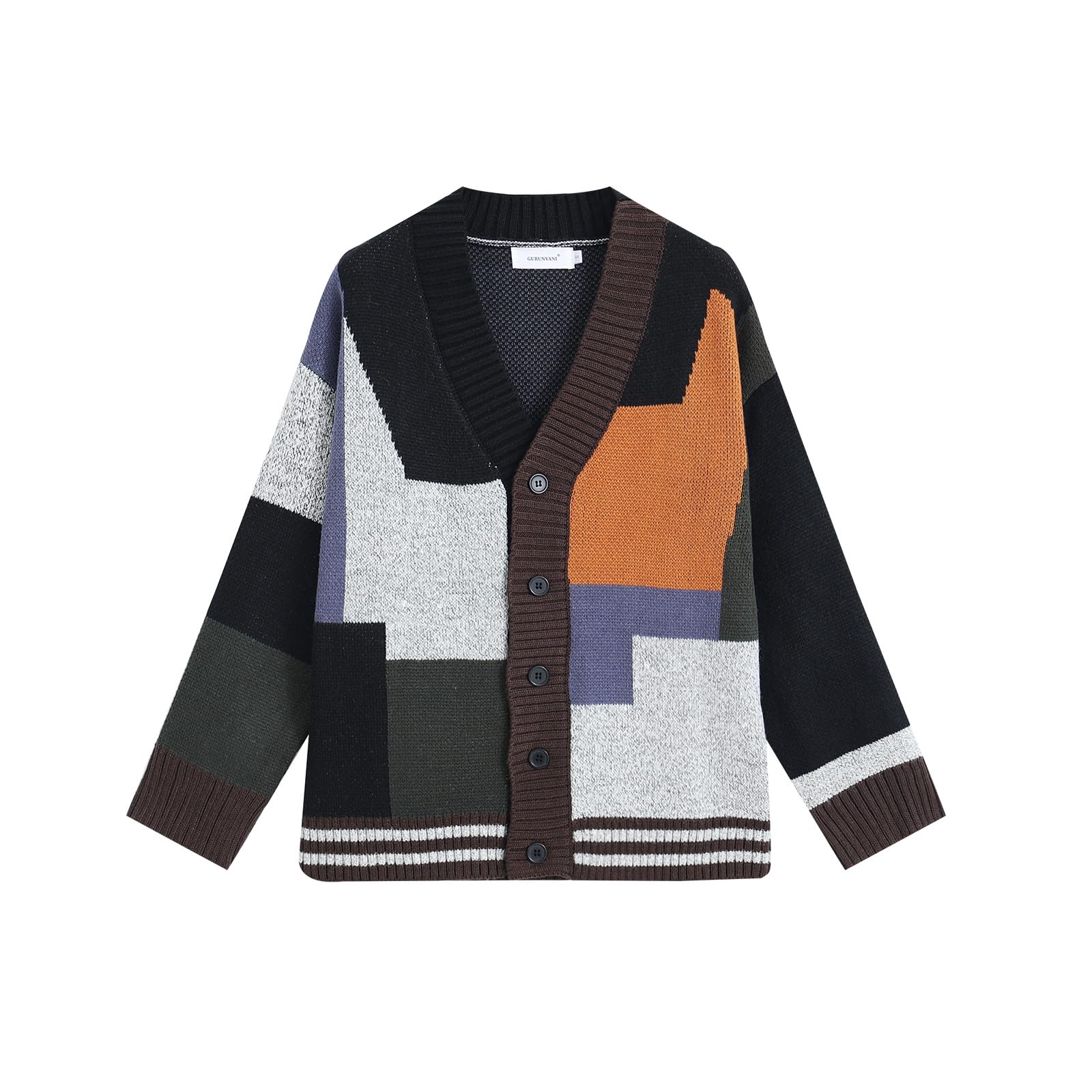 GURUNVANI Strickjacke Pullover für Männer gestrickt Lange Ärmel Pullover mit Knöpfen