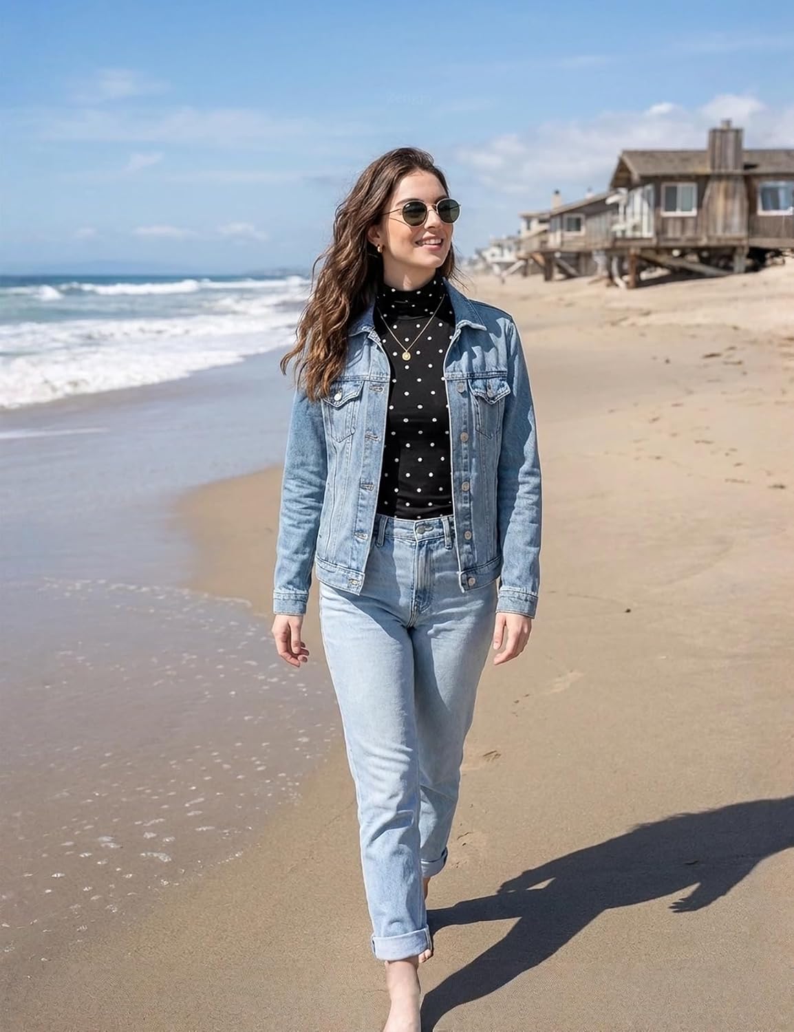 Zengjo Turtleneck Tops for Women Short Sleeve, Stretchy Slim Fitted Vintage Polka Dot Shirts, High Neck Layering Tee - Image 6