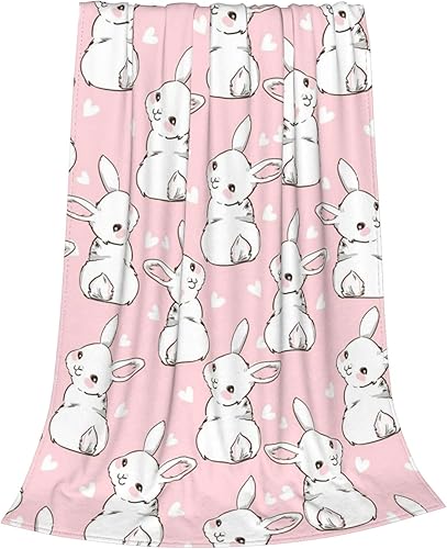 Miniatura 9 de Manta de conejo para niñas, manta de Pascua con dibujos animados de conejos, manta de franela polar para sala de estar, dormitorio, sofá, cama