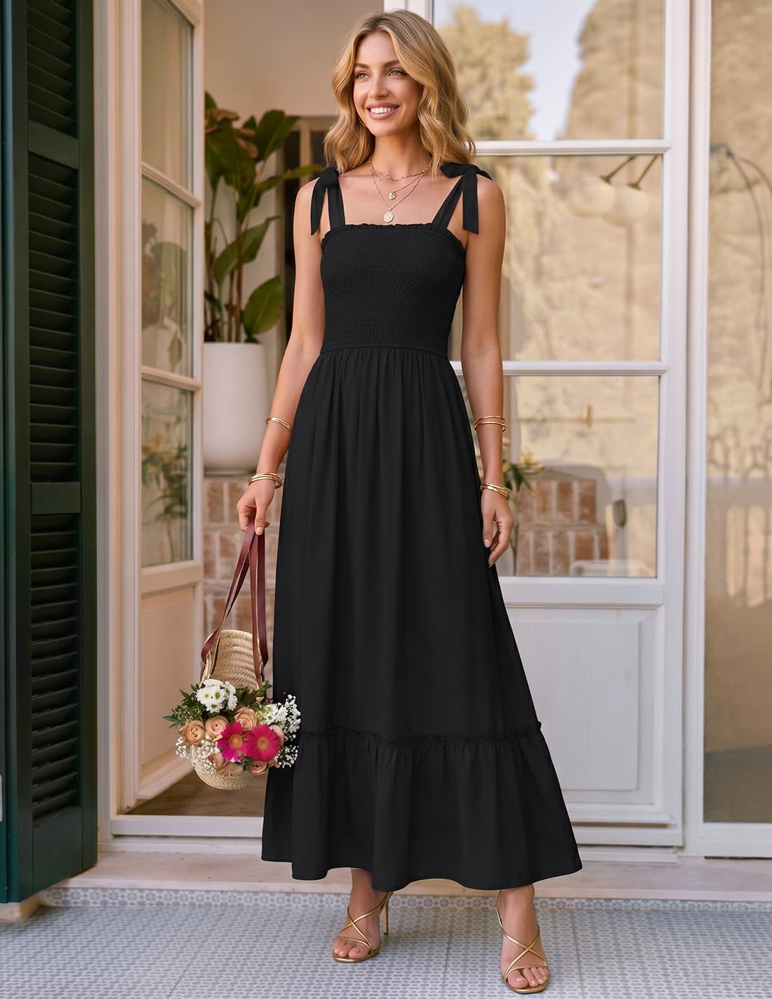 ZESICA Damen Spaghetti A Line Maxikleid Casual