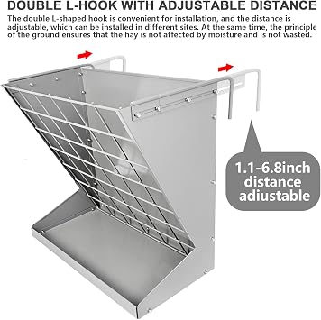Wall Mount Hay Rack, Metal 2 in 1 Hay and Grain Feeder